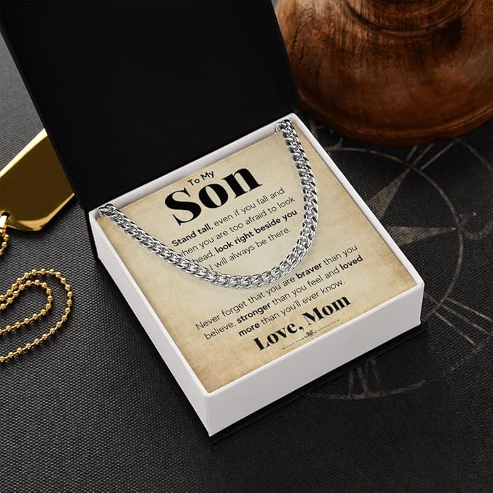 FG Family Gift Mall To My Son From Mom, Son Gifts From Mom and Dad, Mother and Son Necklace, Birthday Gift For My Son Graduation Christmas Cuban Link Chain Necklace Present