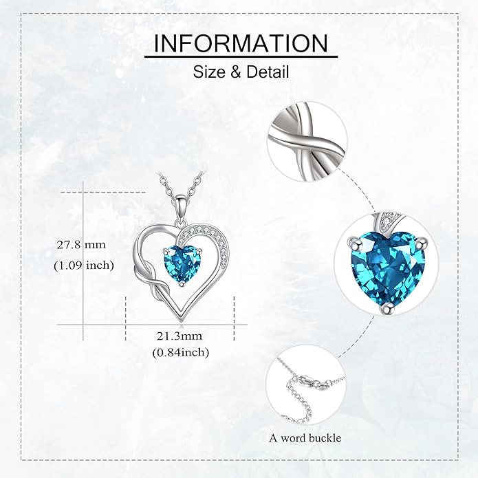 Birthstone Necklace for Women 925 Sterling Silver Infinity Heart Birthstone Pendant Necklace Infinity Heart Jewelry Birthday Holiday Gifts for Her