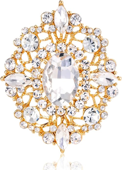 LAXPICOL Vintage Clear Austrian Crystal Brooch Pin for Women Elegant Wedding Bridal Brooches Broach Pin 1.69"*1.39"