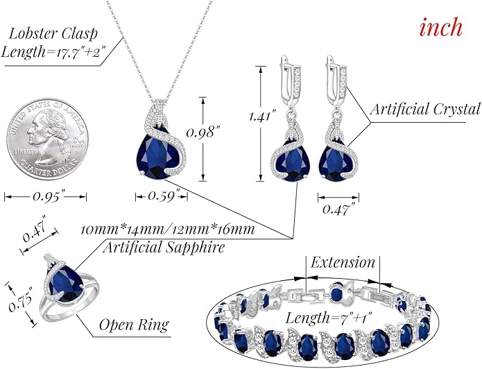 GZWHD Jewelry Set for Women Water Drop Cubic Zirconia Artificial Crystal Earrings Pendant Necklace Open Ring Tennis Bracelet Wedding Anniversary Birthday Engagement Gift for Bridesmaid Wife Girlfriend Friend