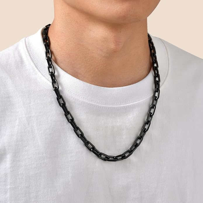VNOX Silver Paperclip Necklace for Men, 7mm Solid Diamond-Cut Chunky Stainless Steel Anchor Link Chain Mens Necklaces Jewelry Gifts for Men Dad Boyferiend, 18/20/22/24 Inchs
