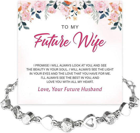 To My Future Wife Crystal Heart Bracelet Gift From Future Husband, Beautiful Jewelry Birthday, Christmas, Valentine’s Day, Bracelet For Her With Heartfelt Message & Elegant Box