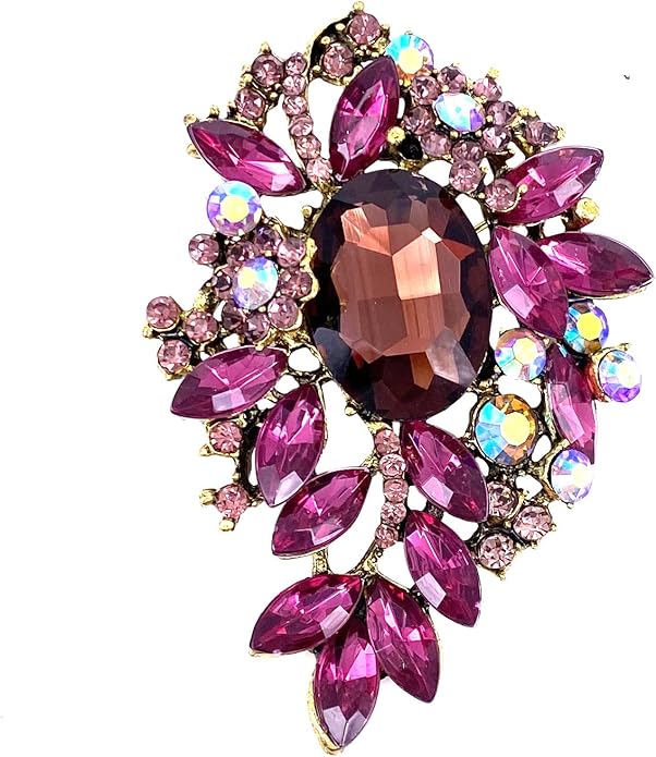 LAXPICOL Vintage Sparkly Austrian Crystal Flower Leaf Bouquet Clusters Big Large Brooch Pin for Women Gold Tone