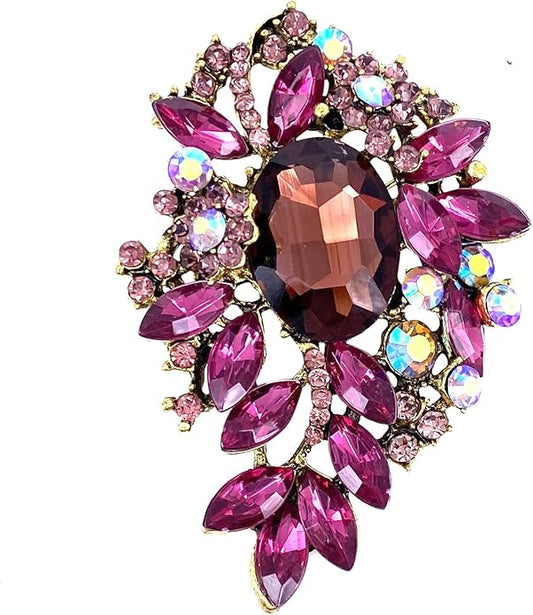 LAXPICOL Vintage Sparkly Austrian Crystal Flower Leaf Bouquet Clusters Big Large Brooch Pin for Women Gold Tone