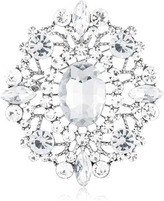 LAXPICOL Vintage Clear Austrian Crystal Brooch Pin for Women Elegant Wedding Bridal Brooches Broach Pin 1.69"*1.39"