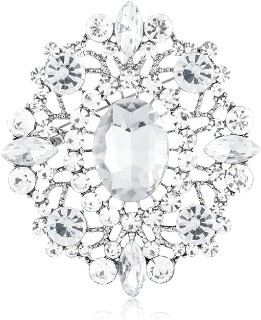 LAXPICOL Vintage Clear Austrian Crystal Brooch Pin for Women Elegant Wedding Bridal Brooches Broach Pin 1.69"*1.39"