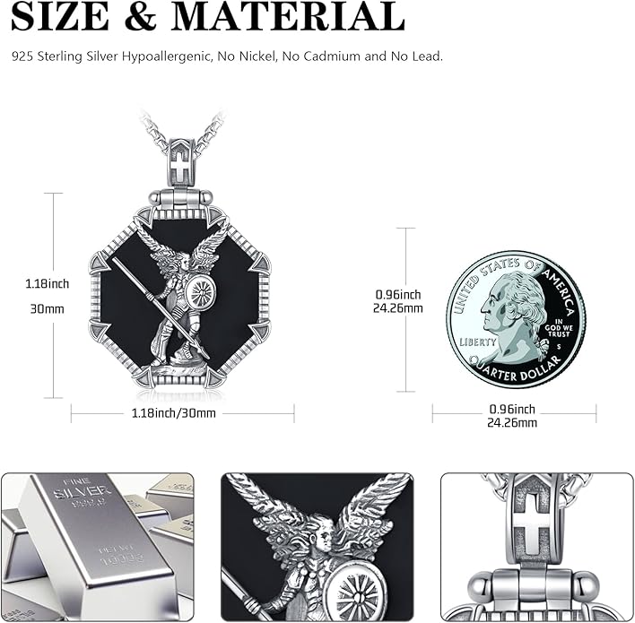 Taioiat Saint Necklace 925 Sterling Silver St Necklace Amulet Pendant Jewelry Religious Gift for Men Women