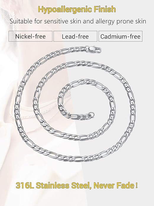 PROSTEEL 316L Stainless Steel Figaro Cuban Chain Necklace for Men, Black/18K Real Gold Plated, 4/5/6/7.5/9/10/13mm, 14inch-30inch, Come with Box