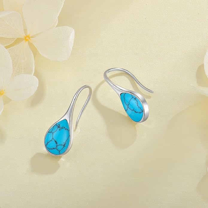 Opal Earrings 925 Sterling Silver Hook Drop Teardrop Gemstone Earrings October Birthstone Dangle Earrings Jewelry Gift for Women