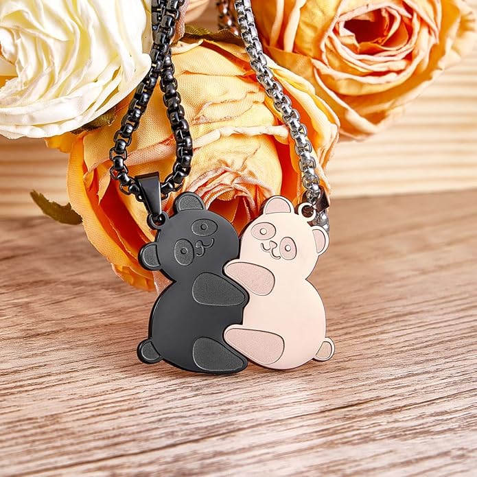 Colentine Panda Couples Necklace Cute Panda Hugging Puzzle Matching Necklaces Gift for Valentines Day