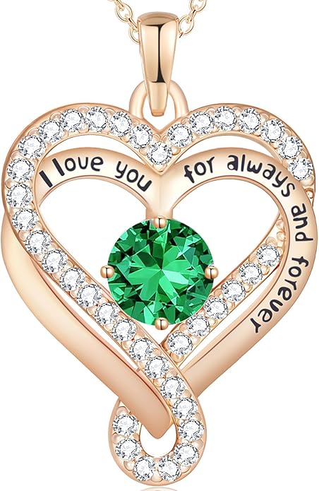 Birthstone Heart Necklaces for Women, Infinity Pendent S925 Sterling Silver Jewelry for Women, Wedding Anniversary, Birthday Mother’s Day Gifts for Mom, Mother, Wife, Girlfriend