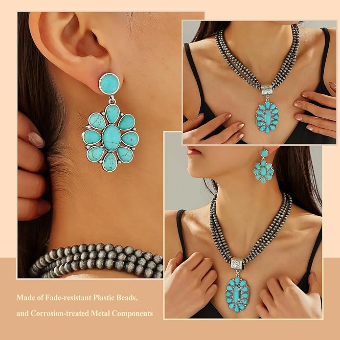 KLSURPRISE2 Western Jewelry Sets for Women – Turquoise Necklace and Earring Set Vintage Boho Cowgirl Accessories Country Jewelry Gift for Her