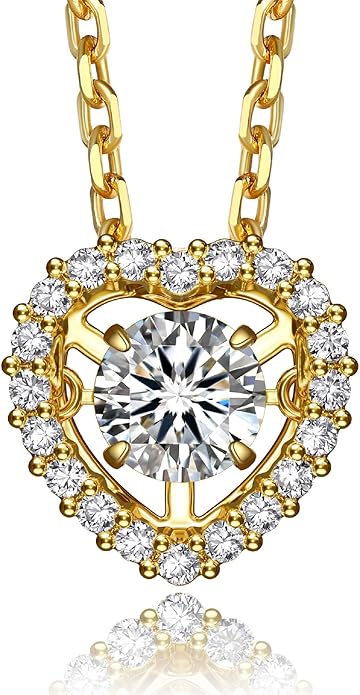 MomentWish Dancing Heart Necklace for Women, 0.5/1 Carat Dancing Moissanite Necklace for Her 925 Sterling Silver Pendant Anniversary Birthday Christmas Gift for Wife Mom Girlfriend