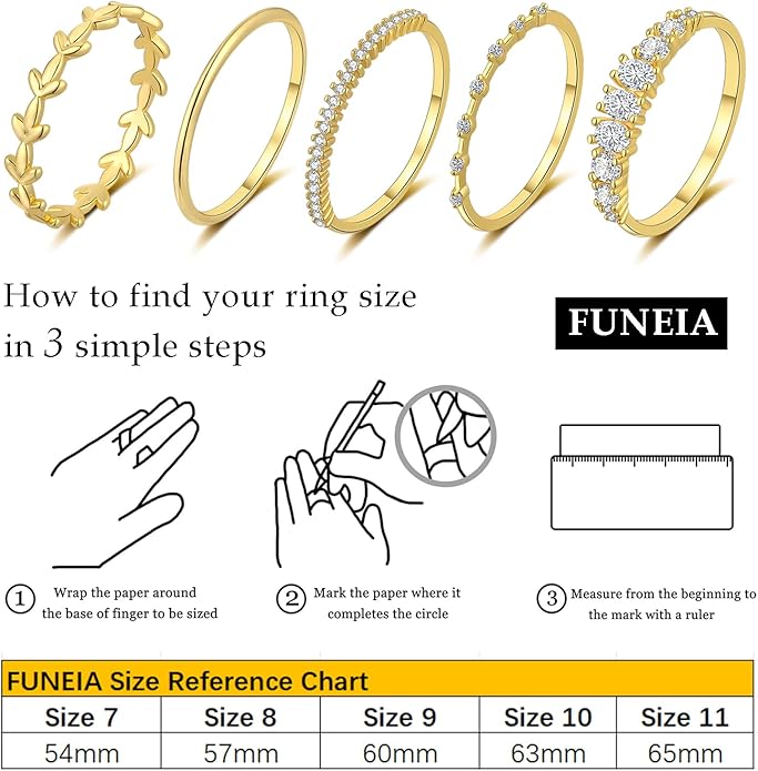FUNEIA Stackable Gold Rings for Women Non Tarnish Trendy Dainty 14K Gold Plated Stacking Cubic Zirconia Thumb Ring Set Pack Statement Chunky Band Rings Promise Engagement Rings Size 7 8 9 10 11