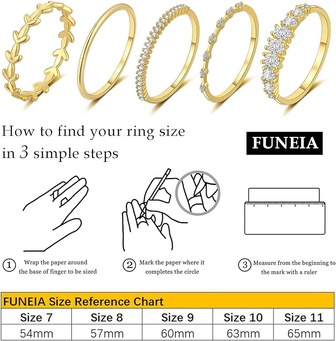 FUNEIA Stackable Gold Rings for Women Non Tarnish Trendy Dainty 14K Gold Plated Stacking Cubic Zirconia Thumb Ring Set Pack Statement Chunky Band Rings Promise Engagement Rings Size 7 8 9 10 11