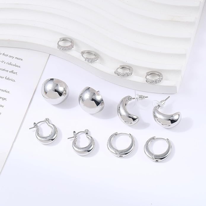 6 Pairs Gold Hoop Earrings for Women, 14K Gold Plated Chunky Huggie Hoop Earrings Set Hypoallergenic, Lightweight Twisted Open Hoops Jewelry for Christmas/Birthday Gifts.