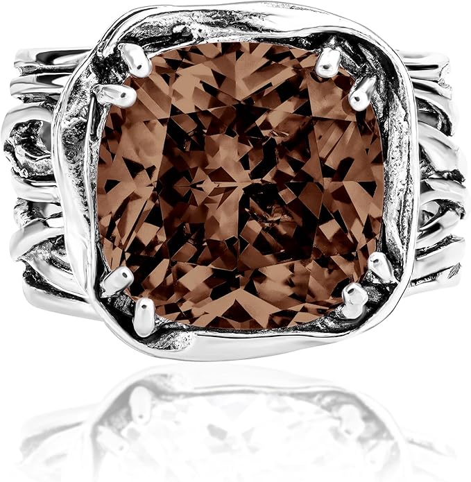 JEAN RACHEL JEWELRY 925 Sterling Silver Ring - Wrap Vintage Design with Cushion Shaped Cubic Zirconia - Hypoallergenic, Lead & Nickel Free - Artisan Handcrafted Statement Rings for Women