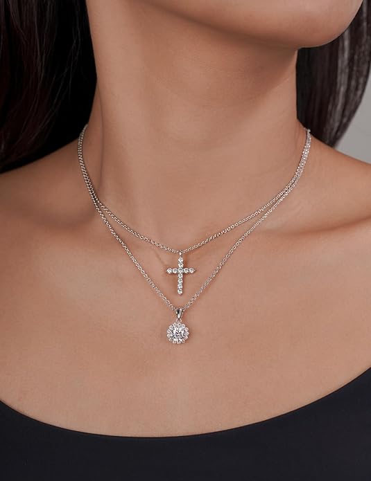 IMOLOVE Moissanite Solitaire Pendant Necklaces for Women Sterling Silver with 18K White Gold Plated 1-3 Carat D Color VVS1 Clarity Mossanite Jewelry for Women