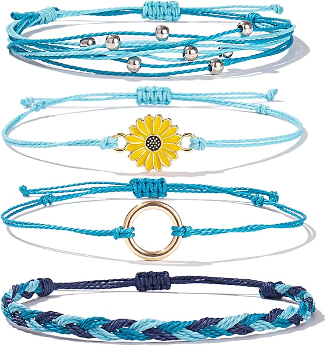 FANCY SHINY Sunflower String Bracelet Boho Braided Rope Wrap Bracelets Cute Summer Beach Surfer Jewelry for Women