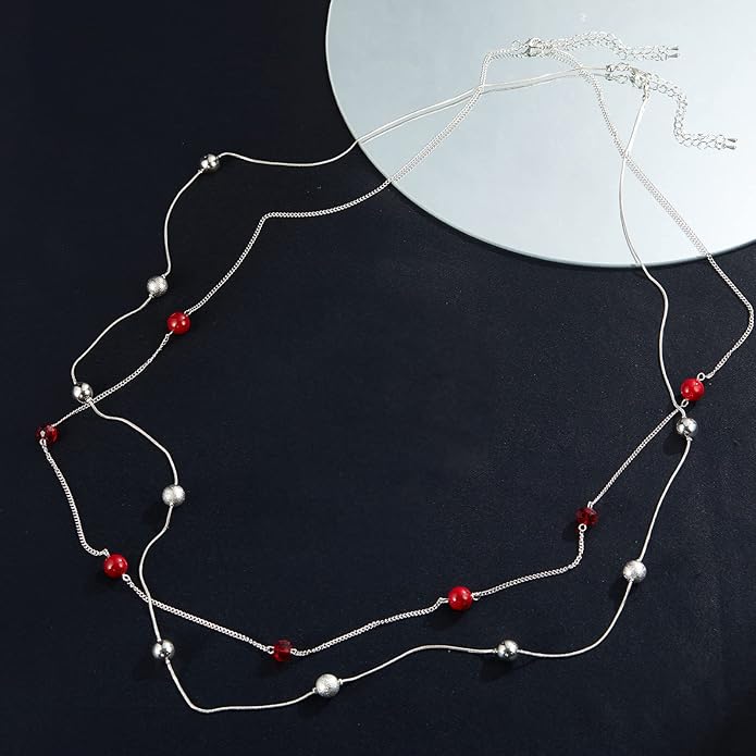 Silver Layered Long Necklace for Women Pearl Crystal Sweater Strand Chain Necklaces Fashion Gifts