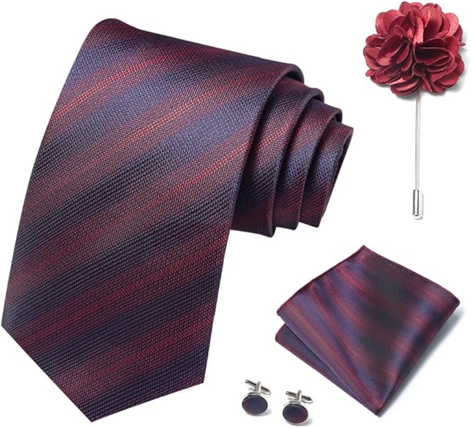 joy alice Ties Set Men Mixed Color Necktie Handkerchief Cufflinks Brooch 3.15 Formal