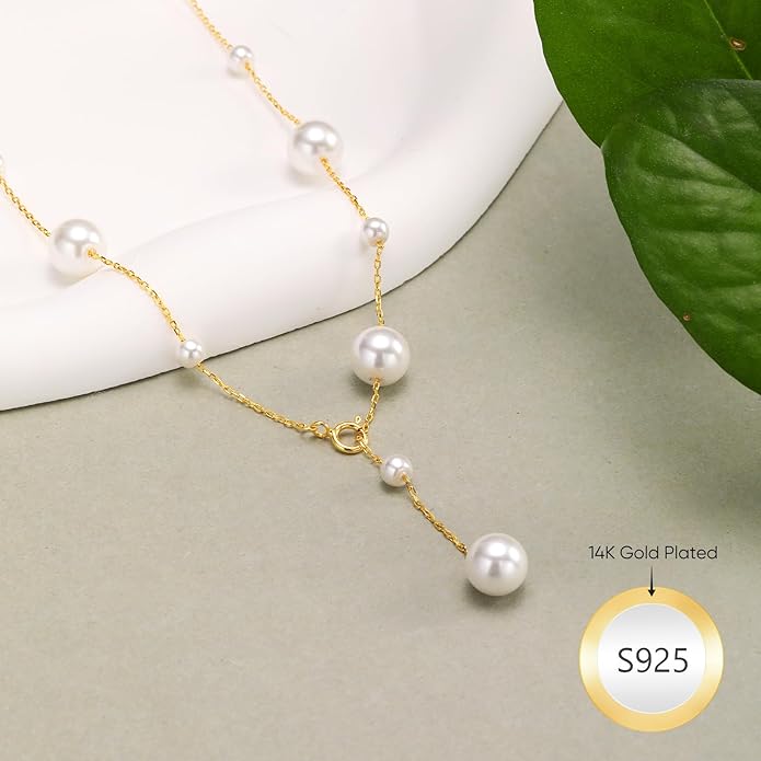 Pearl Necklace for Women 925 Sterling Silver Single Pearl Jewelry with Shell Pearl Pendant - Dainty Choker Necklace Suitable for Anniversary, Wedding, Birthday Gifts