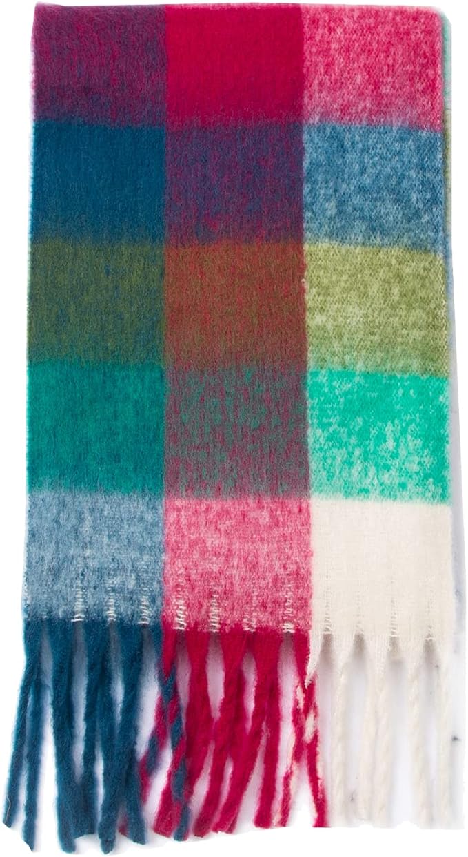 SHOHOKU Large Chunky Plaid Scarf Coloured Checked Oversized Scarf Tassel Soft Fall Winter Thick Warm Shawl Women