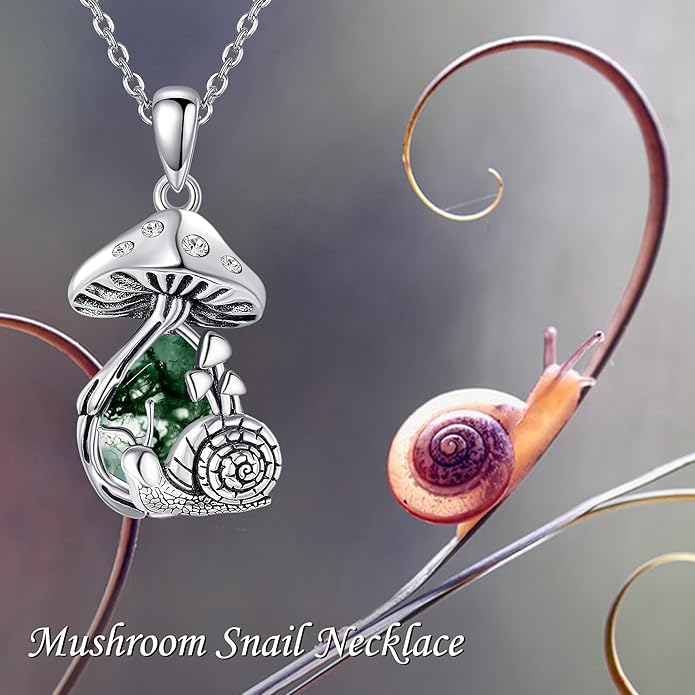 YAFEINI Mushroom Necklace Moonstone/Moss Agate/Malachite/Labradorite/Turquoise/Amber/Larimar/Black Onyx/Lapis Lazuli/Peridot/Opal Sterling Silver Mushroom Pendant Mother's Day Jewelry for Women Mom