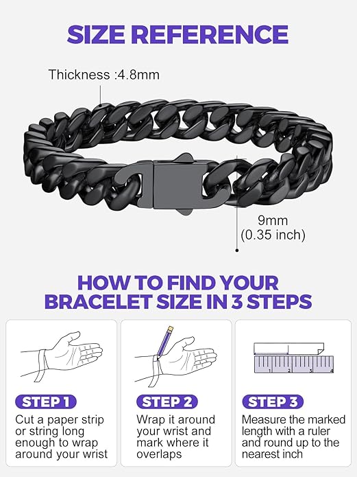 Richsteel 5/7/9/12mm Wide Miami Cuban Link Chain Bracelet for Men Women,Stainless Steel/Gold/Black Plated,7.4/8.2/9 Inch Length,Hip Hop Urban Street-wear Jewelry(Gift Wrapped)