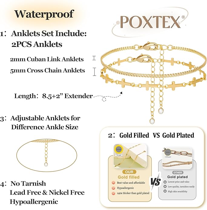 Sterling Silver Anklet Bracelets for Women Waterproof, 925 Sliver Plated CZ & Heart Charm Dainty Layer Anklets for Women Trendy, Simple Chain Anklets Set Gifts for Women, Jewelry Gifts for Her Women Mom Wife Girlfriend