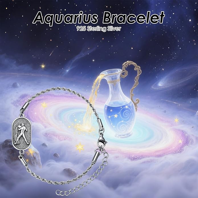 SIMONLY Zodiac Bracelet 925 Sterling Silver Constellation Anklet Horoscope Zodiac Jewelry Christmas Birthday Astrology Gifts for Women Men Unisex