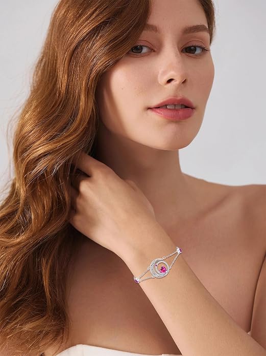 Dorunmo 925 Sterling Silver Moon Heart Birthstone Anklet Bracelets for Women Best Mother's Day Birthday Jewelry for Wife Girlfriend Mom Her