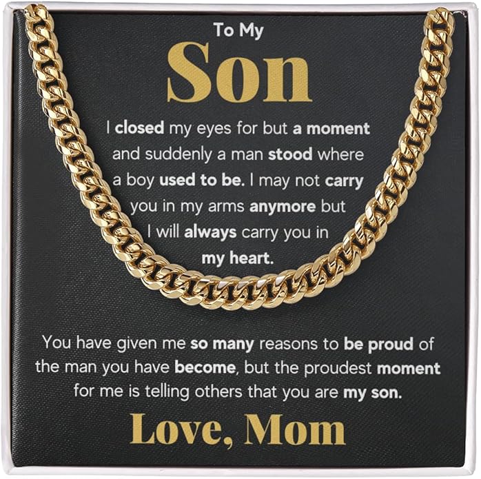FG Family Gift Mall To My Son From Mom, Son Gifts From Mom and Dad, Mother and Son Necklace, Birthday Gift For My Son Graduation Christmas Cuban Link Chain Necklace Present