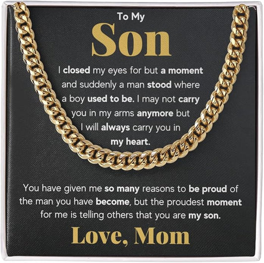FG Family Gift Mall To My Son From Mom, Son Gifts From Mom and Dad, Mother and Son Necklace, Birthday Gift For My Son Graduation Christmas Cuban Link Chain Necklace Present