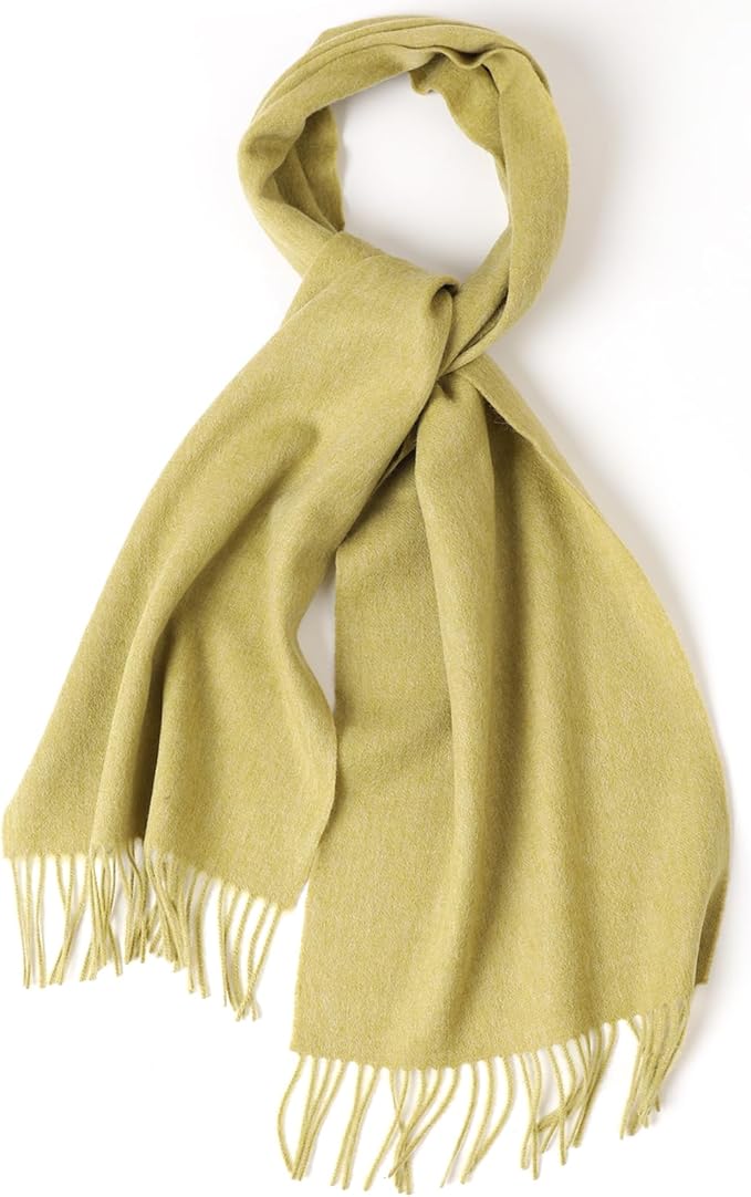 WASALUYA Wool Scarf for Women & Men, 100% Wool Scarves Wrap Shawl with Tassels, Elegant Soft Winter Scarf for Fall and Winter