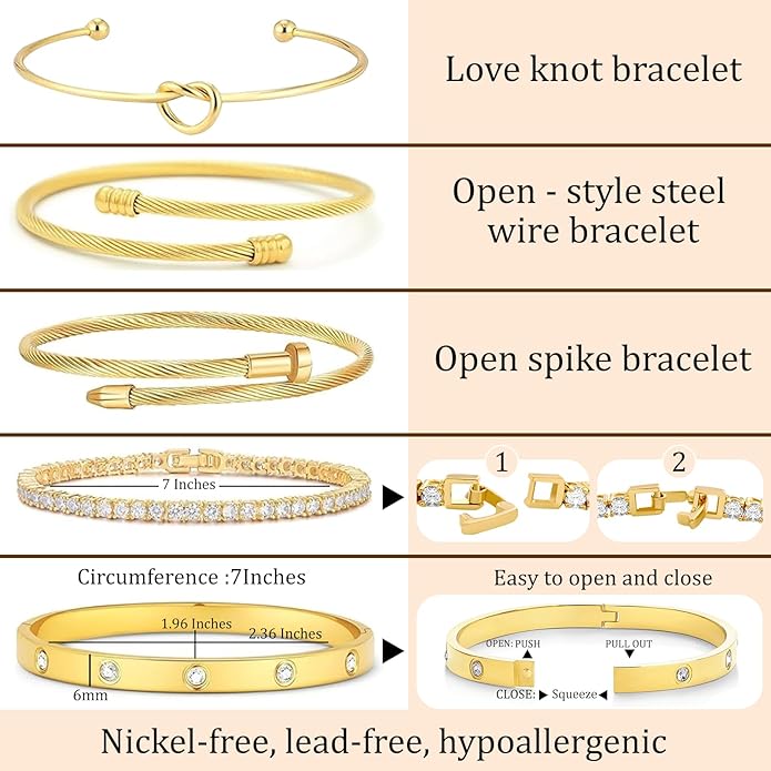 FAFUGA 18 K Gold Plated Love Bangle Bracelet Stack Cuff Jewelry for Women Jewelry Set for Women Gift with Box