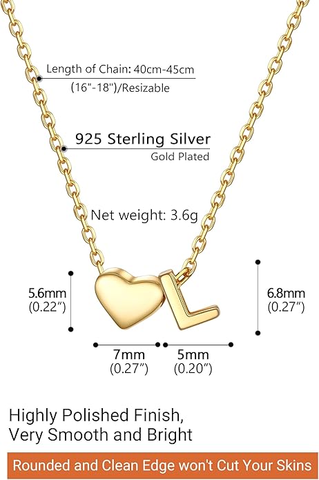 PROSILVER Initial Heart Necklace for Women, 925 Sterling Silver Tiny Heart Letter Necklace Siver, Gold Necklace, Come with Box