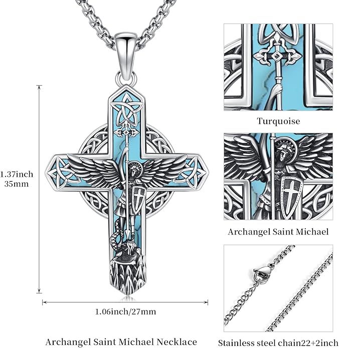 Midir&Etain Cross Necklace 925 Sterling Silver Celtic Christian Pendant Religious Protection Jewelry for Women Men