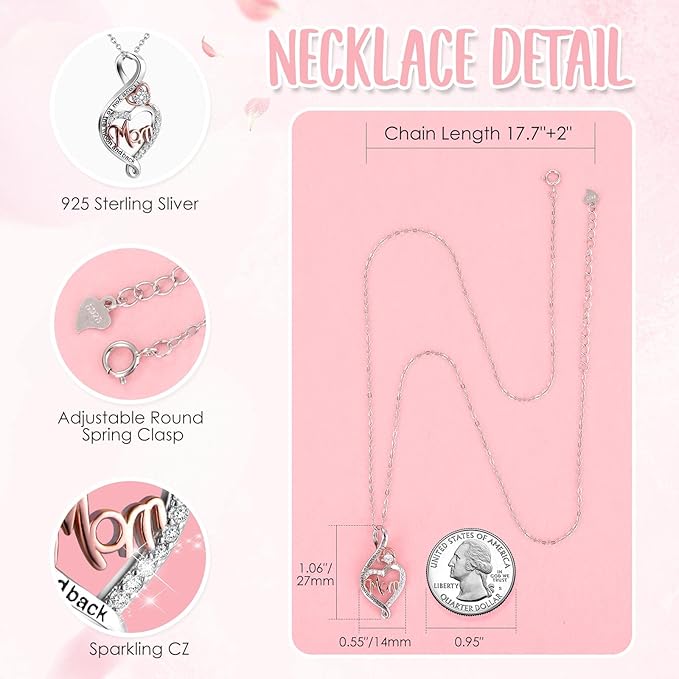 ADDWel Gifts for Mom from Daughter and Son, Unique Mom Birthday Gift Idea, Preserved Real Roses with Sterling Silver Mom Necklace, Cool Present to Mother Mama