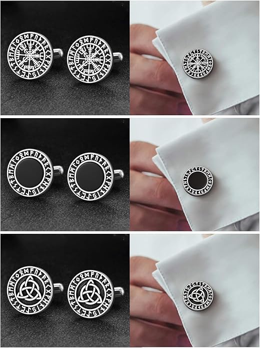 FaithHeart Mens Cufflinks, Norse Viking Tuxedo Shirt Cuff Links, Stainless Steel Cuff Links and Shirt Studs, Gift Box