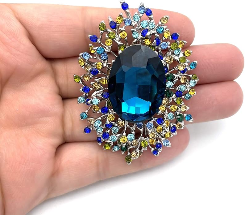 YOQUCOL Elegant Colorful Cubic Zirconia Crystal Bright Rhinestone Brooch Pins for Women Grils