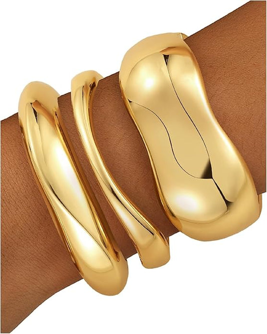 HMGADN Chunky Gold Bangle Bracelets for Women, Gold Twist Cuff Bracelet Trendy Stackable Bangles Set Fashion Jewelry Gifts