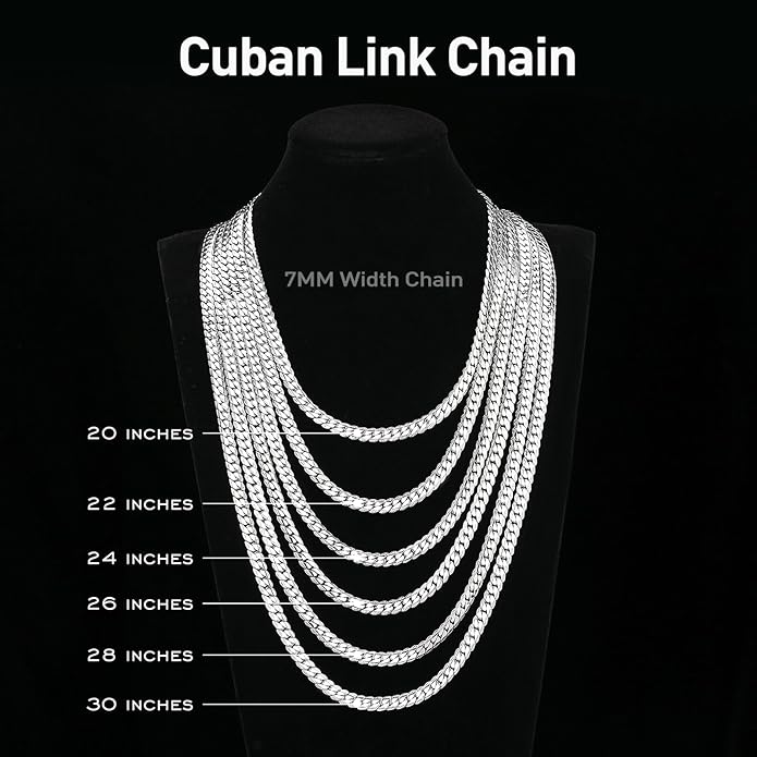 DFUNH 7MM Cuban Link Chain for Men Silver Chains, Silver Mens Chain Necklace,316L Stainless Steel and 14K White Gold /14K Gold Filled, Gold/Silver Chain for Men Necklace