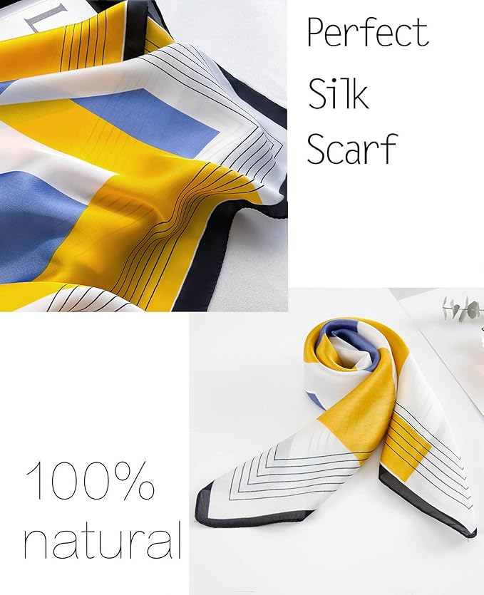 kcctoo 27.5" Mulberry Silk Feeling Head Scarf Women's Fashion Square Neck Satin Scarfs for Bag Hair Scarves Gift