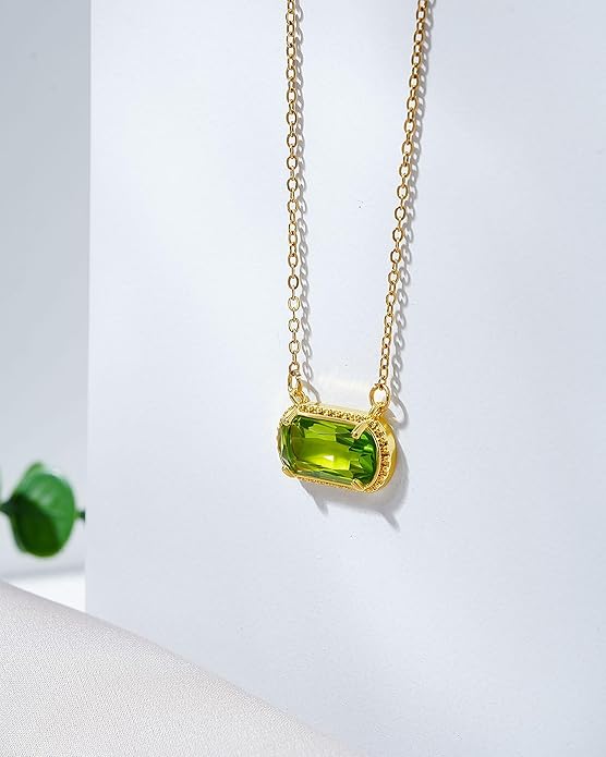 Lourny Gemstone Birthstone Pendant Layered Necklace for Women Trendy, 18K Gold Plated Paperclip Chain Preppy Choker Charm Necklace for Women Wife Jewelry