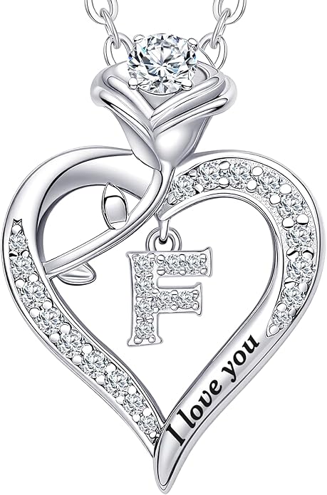 DWWGE Rose Heart Pendant Necklace Gifts for Wife, Engraved 'I love you' Gift for Wife Girlfriend, Anniversary Birthday Eternity Jewelry Present for Women, Moissanite Necklace Gift for Her