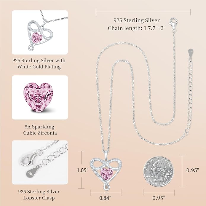 925 Sterling Silver Infinity Necklace - Exquisite Silver Jewelry for Women, Love Heart Necklace for Birthday, Anniversary, Valentine’s Day - Ideal Gift for Girlfriend, Wife, Mom, or Her