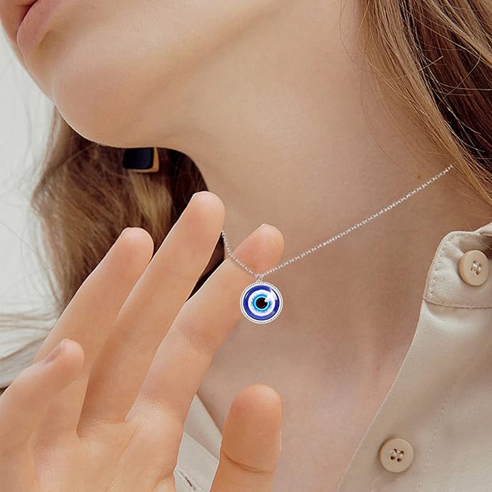 VIBILIA Evil Eye Necklace Sun Pendant Turkish Blue Eye Protection Lucky Necklaces Jewelry Gifts for Men Women (Sun) - Silver