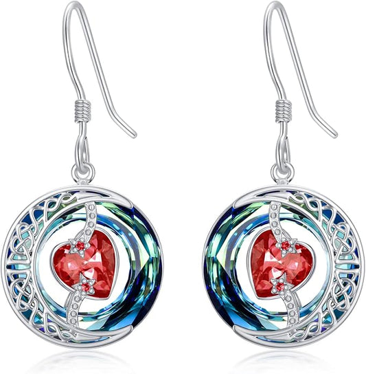 TOUPOP Birthstone Earrings for Women 925 Sterling Silver Moon and Star Dangle Earrings with Blue Crystal BirthdayJewelry Christmas Gifts for Women