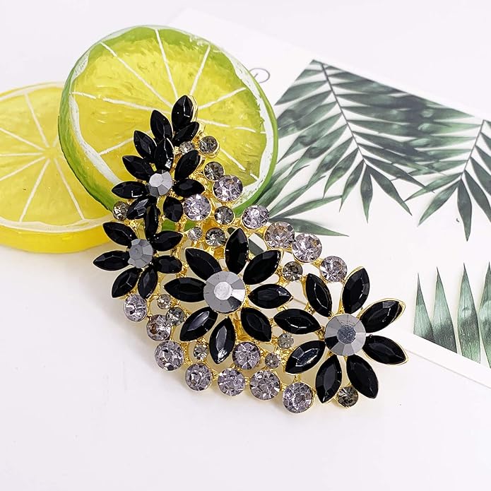 LAXPICOL Vintage Austrian Crystal Flower Leaf Bouquet Clusters Large Big Brooch Pin for Women Gold Tone